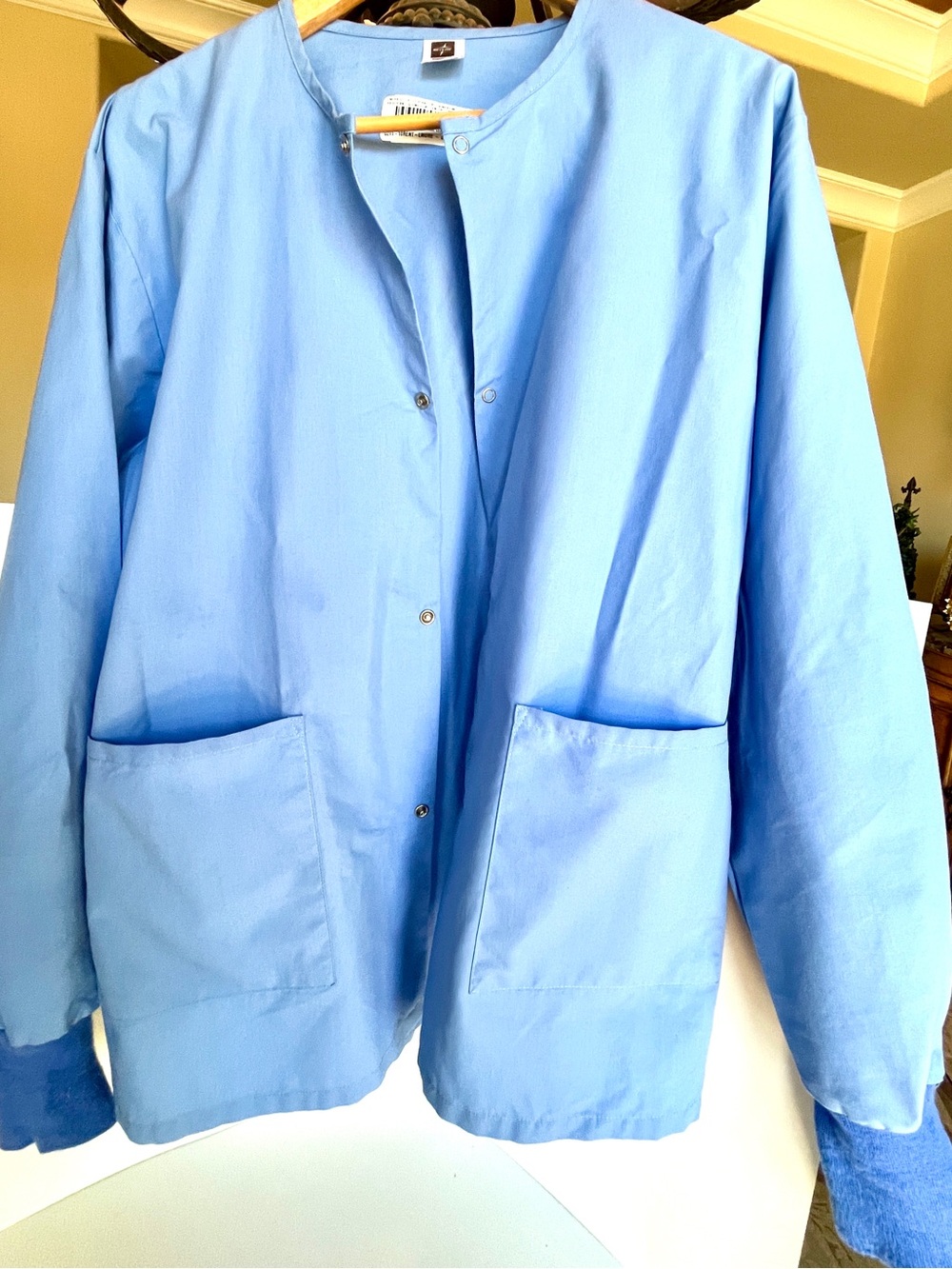 Light Blue Collarless Utility Jacket with Front Patch Pockets